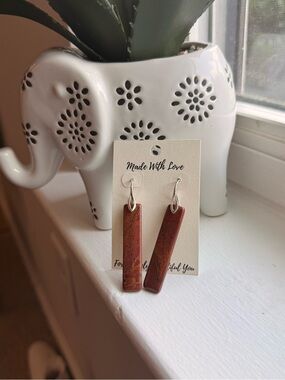 Handmade Natural Red Creek Jasper Rectangle Drop 925 Sterling Silver Earrings